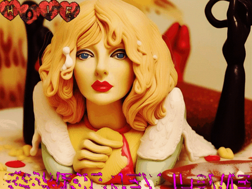 A Statue Of A Woman With The Word Love Written On The Bottom GIF