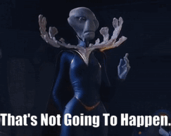 A Statue Of An Alien With The Words That 'S Not Going To Happen Below It GIF