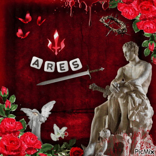 Ares Statue With Sword And Thorns Crown GIF