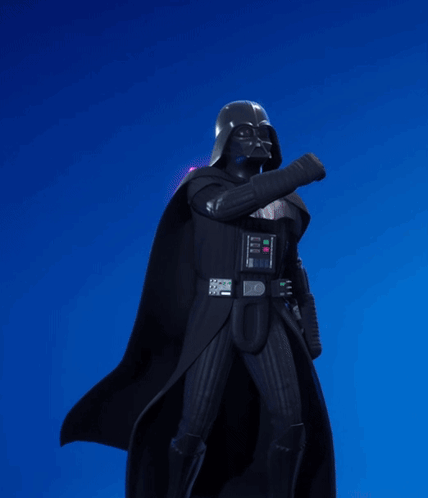 A Statue Of Darth Vader Against A Blue Background GIF