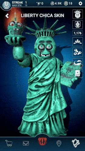 a statue of liberty is holding a cupcake in a video game