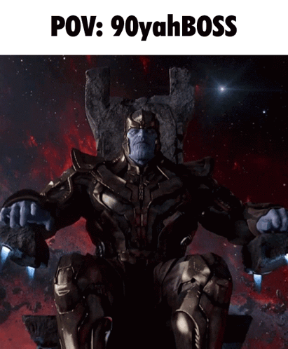 A Statue Of Thanos Sitting On A Throne With The Words Pov 90Yahboss Above Him GIF