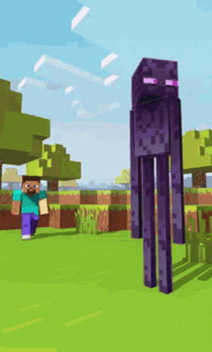 A Steve And An Enderman In A Minecraft Scene GIF