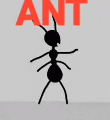 A Stick Figure Ant Is Standing In Front Of The Word Ant . GIF