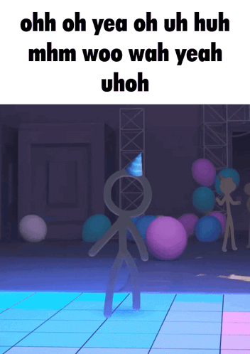 A Stick Figure Is Dancing On A Stage With The Words Ohh Oh Yea Oh Uh Huh GIF