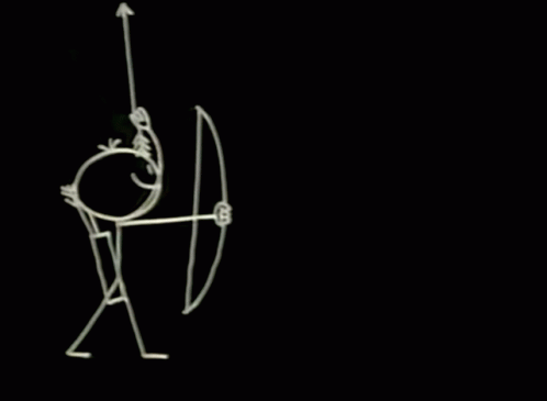 A Stick Figure Is Holding A Bow And Arrow In Front Of A Target GIF