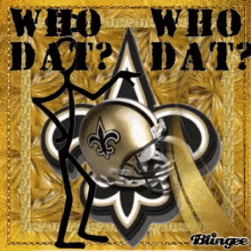 A Stick Figure Is Holding A Football Helmet With The Words " Who Who Dat " Written On It GIF