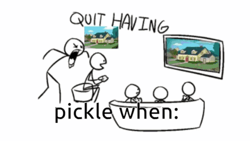A Stick Figure Is Making A Pickle In Front Of A Television . GIF
