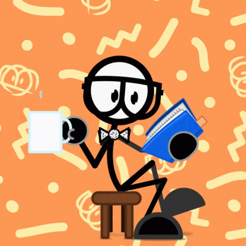 A Stick Figure Is Sitting On A Stool Reading A Book GIF
