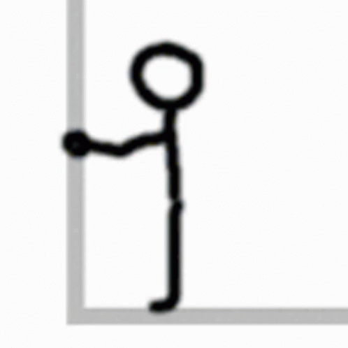 A Stick Figure Is Standing Next To A Wall Holding A Ball . GIF