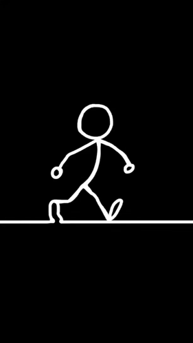 A Stick Figure Is Walking On A Line In The Dark . GIF