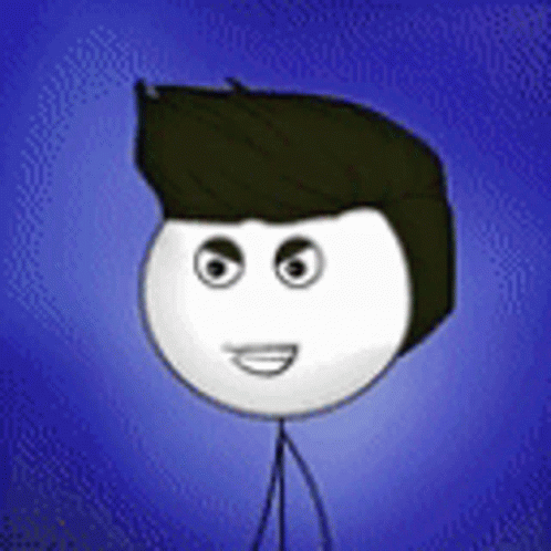 A Stick Figure With A Black Haircut Is Smiling And Looking At The Camera . GIF