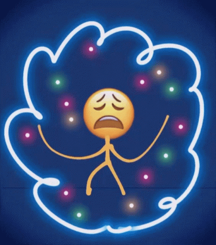 A Stick Figure With A Sad Face Is Surrounded By A Cloud Of Lightning GIF