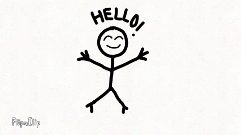 A Stick Figure With A Smile On His Face And The Words Hello Written Above Him . GIF