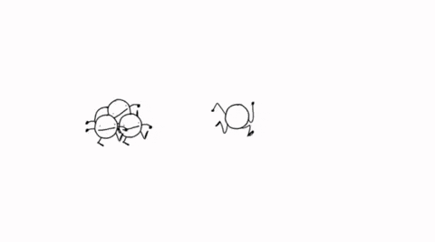 A Stick Figure With A White Circle In The Middle Is Standing In A Grassy Field . GIF