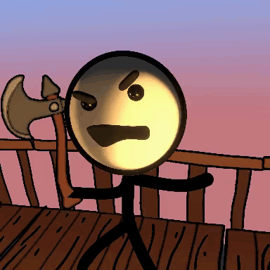 A Stick Figure With An Angry Face Holding A Large Axe GIF