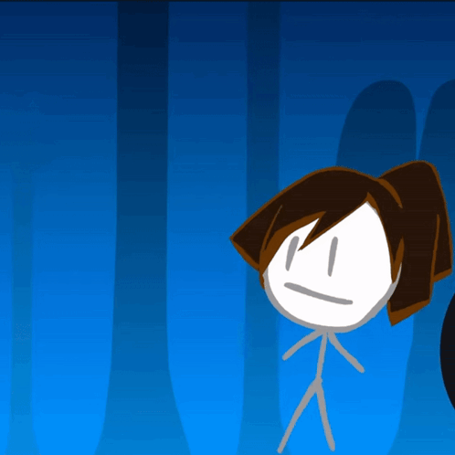 A Stick Figure With Brown Hair Is Standing In Front Of A Blue Wall GIF