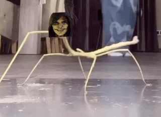 A Stick With A Picture Of A Woman On It Is Sitting On The Floor . GIF