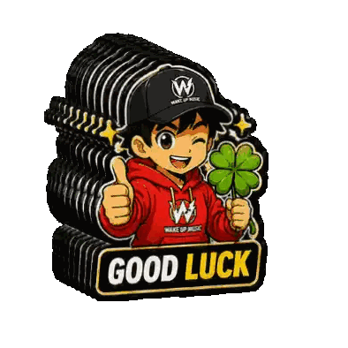 a sticker of a boy giving a thumbs up and holding a four leaf clover