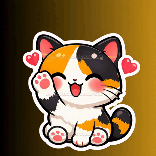 A Sticker Of A Calico Cat With Its Paw Up GIF