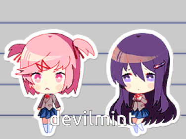 A Sticker Of A Girl With Pink Hair And A Sticker Of A Girl With Purple Hair And The Word Devilmint GIF