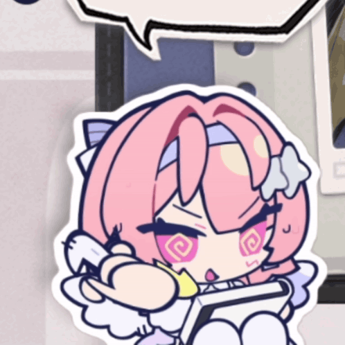 A Sticker Of A Girl With Pink Hair And A Swirl In Her Eyes GIF
