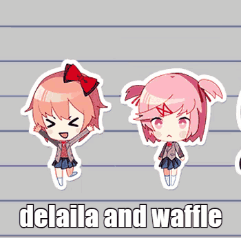 A Sticker Of A Girl With The Words " Delaila And Waffle " GIF