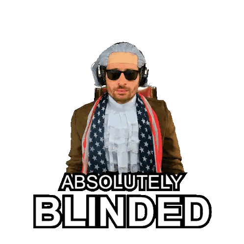 a sticker of a man wearing headphones and an american flag says " absolutely blinded "