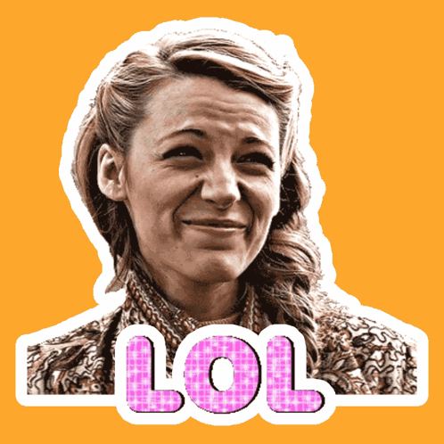 A Sticker Of A Woman With The Word Lol In Pink Letters GIF