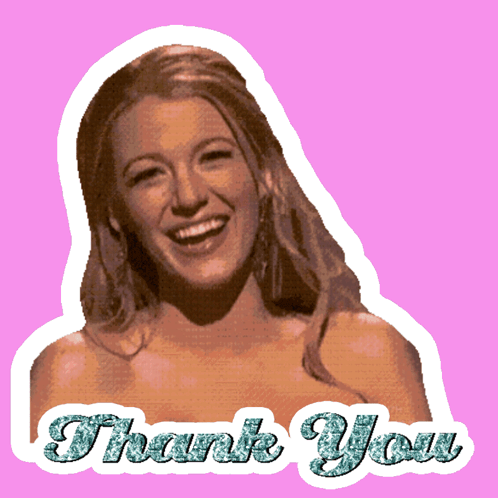 A Sticker Of A Woman With The Words Thank You Written On It GIF