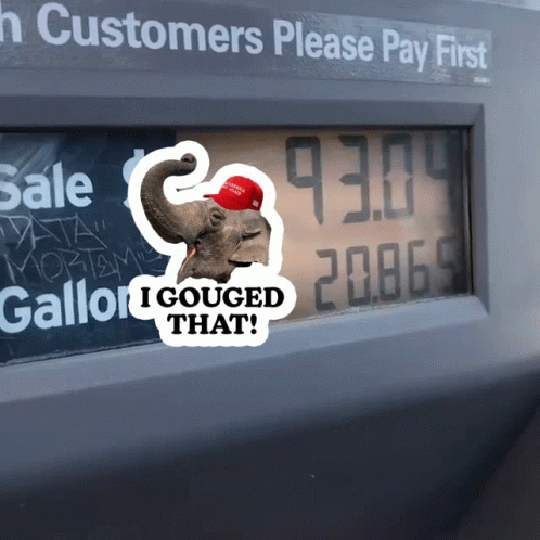 A Sticker Of An Elephant Wearing A Maga Hat Says I Gouged That GIF