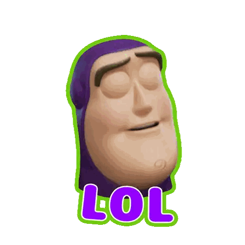 a sticker of buzz lightyear from toy story with the word lol below it