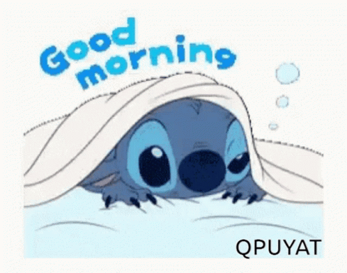 A Sticker Of Stitch Peeking Out From Under A Blanket GIF