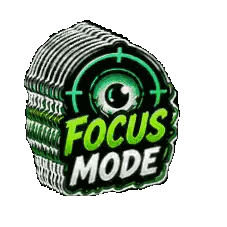 a sticker that says focus mode with an eye in the center