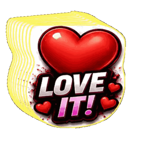 a sticker that says love it with a red heart