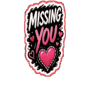 a sticker that says missing you with a pink heart in the middle