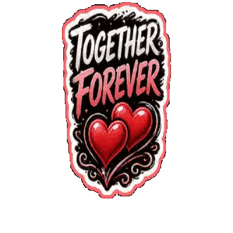 a sticker that says together forever with two hearts on it