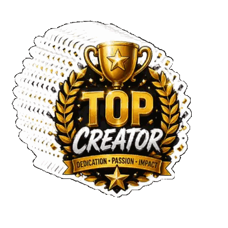 a sticker that says top creator with a gold trophy