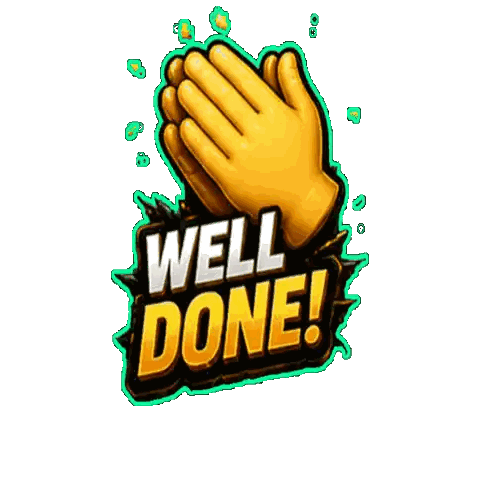 a sticker that says well done with a hand on it