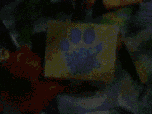 A Sticky Note With A Paw Print And The Words Blue 'S Clues Written On It GIF