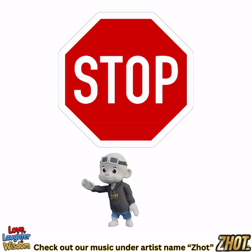 A Stop Sign With A Cartoon Character Below It GIF