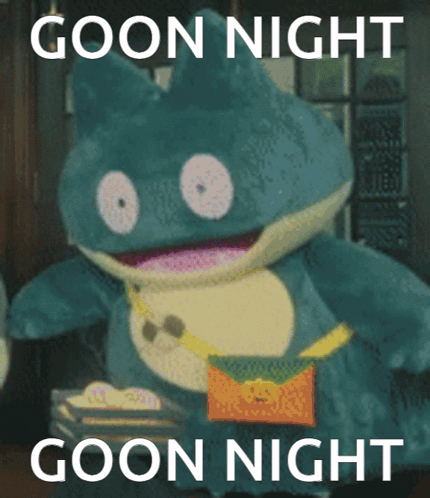 A Stuffed Animal Holding An Envelope That Says " Goon Night " GIF