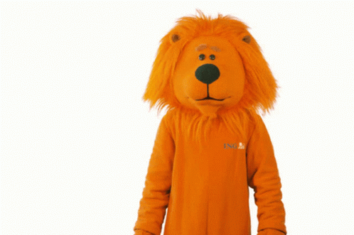 a stuffed animal in an orange lion costume that says ' snl ' on the front