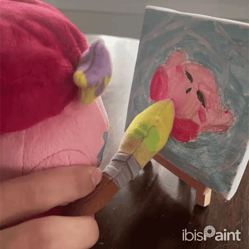 A Stuffed Animal Is Being Painted On A Small Canvas By Ibis Paint GIF