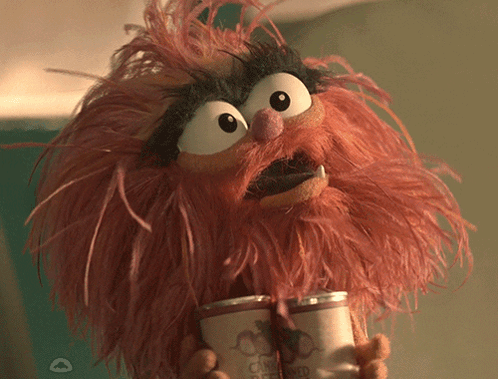 A Stuffed Animal Is Holding A Can Of Beer With A Straw In Its Mouth GIF