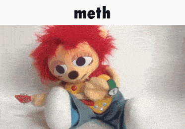A Stuffed Animal Is Playing A Guitar And Has The Word Meth On The Bottom GIF