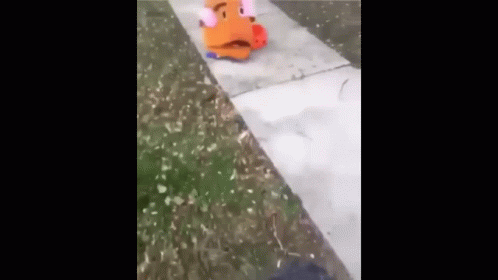 A Stuffed Animal Is Sitting On The Sidewalk Next To A Person 'S Foot . GIF