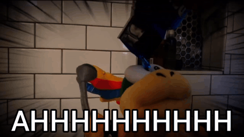 A Stuffed Animal Is Taking A Shower With The Words Ahhhh Written Below It GIF