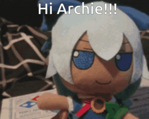 A Stuffed Animal Says Hi Archie On The Front GIF