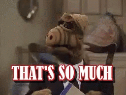 A Stuffed Animal Sitting In A Chair With The Words That 'S So Much Written Above It GIF
